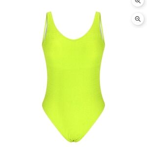 New! Nicole Miller Safety Yellow Neon One Piece Racerback Tank Swimsuit L
